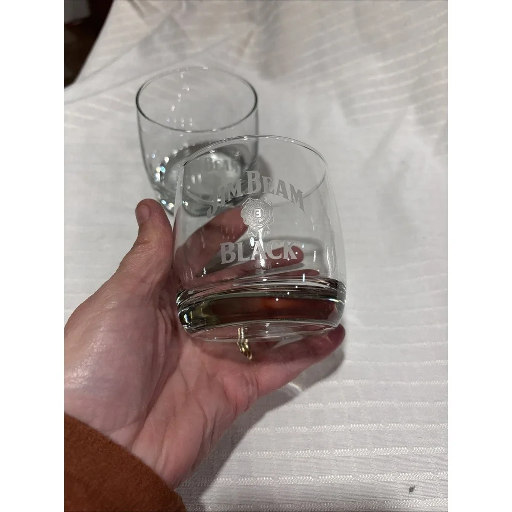 Set of 2 Jim Beam Frosted Logo‎ 8 Oz Lowball Whiskey Glasses